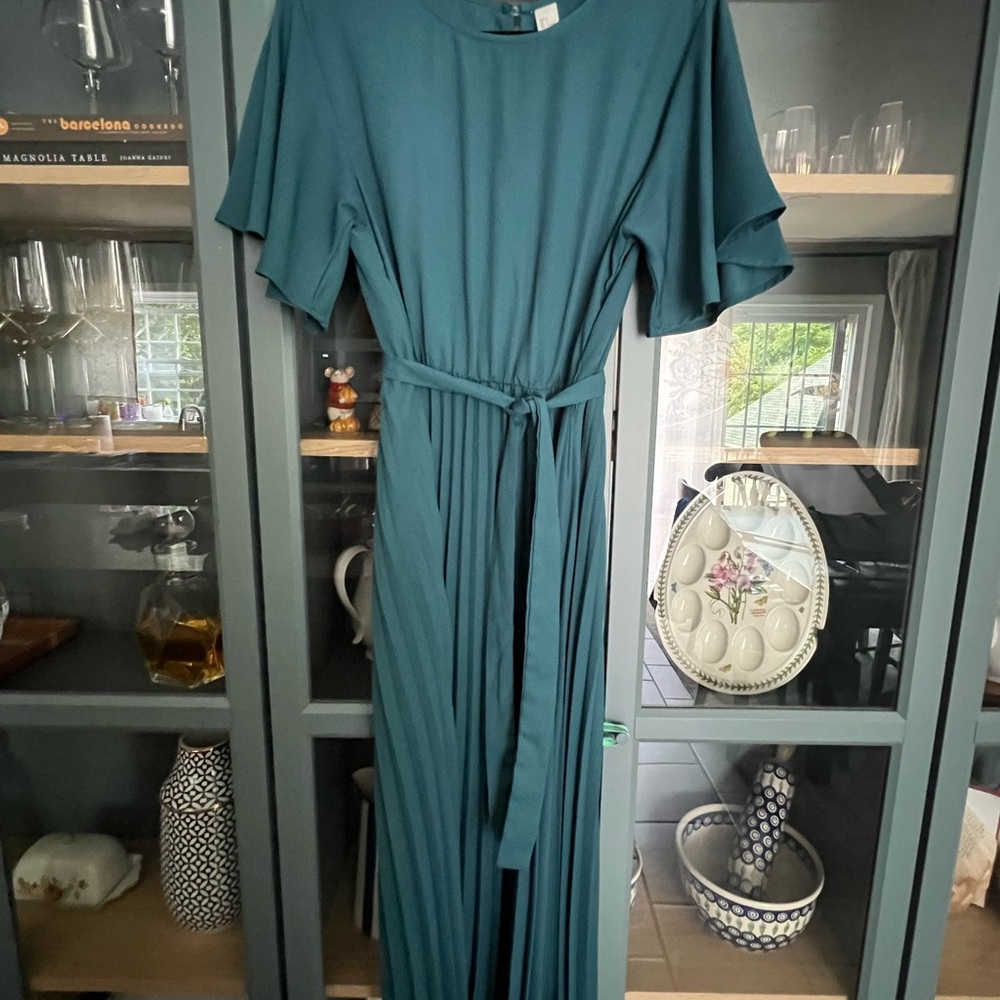 💎 Teal Pleated Flutter Sleeve Midi Dress 💎